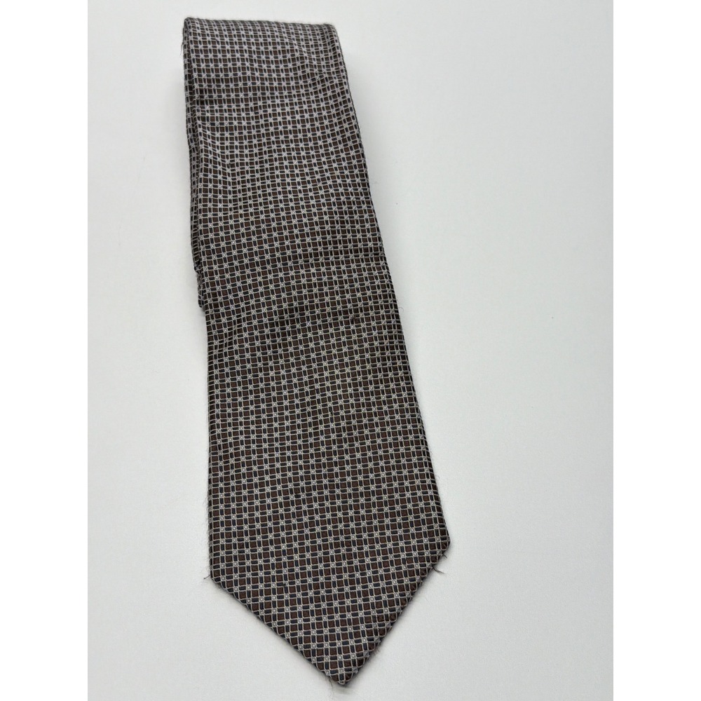 Josβ A Bank Mens Silk Tie Brown Navy Blue Geometric Grid Handsewn Necktie